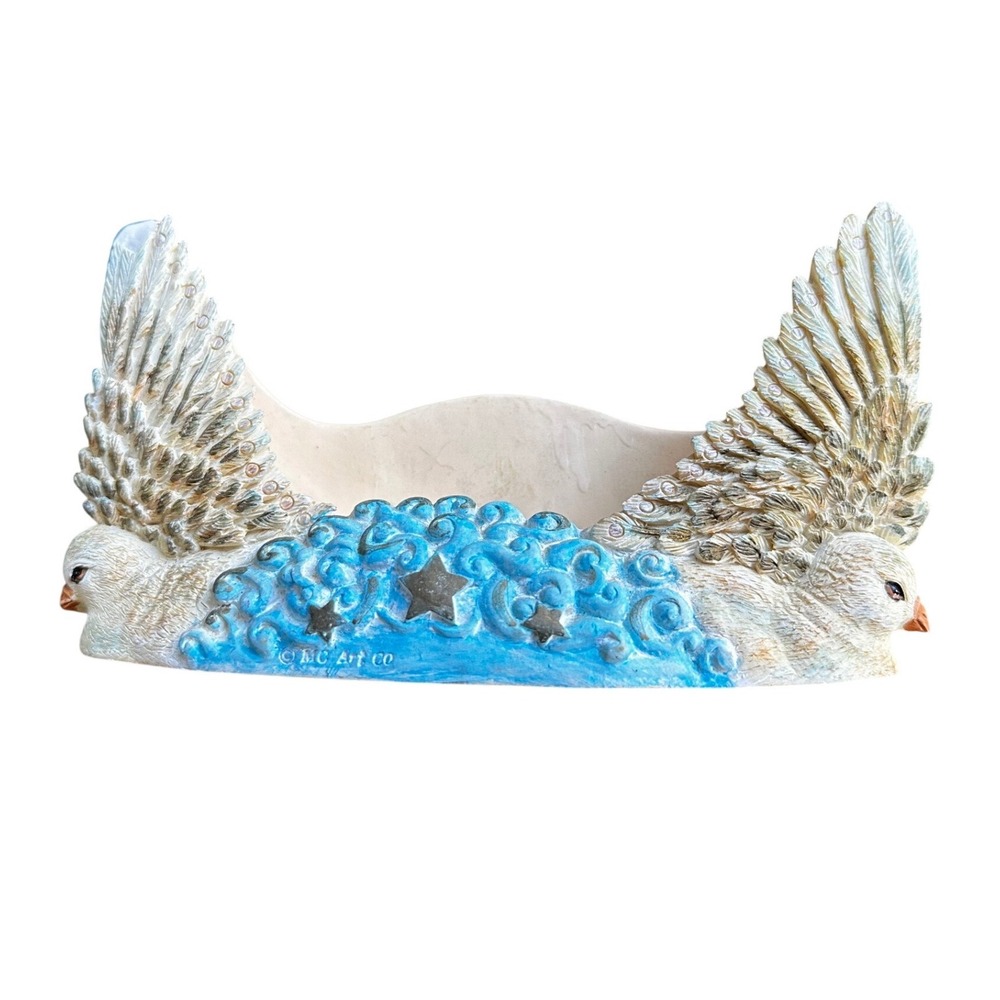 MC Art Co Celestial Dove Bird Cloud Star‎ Resin Shelf Sitter Decor White Blue